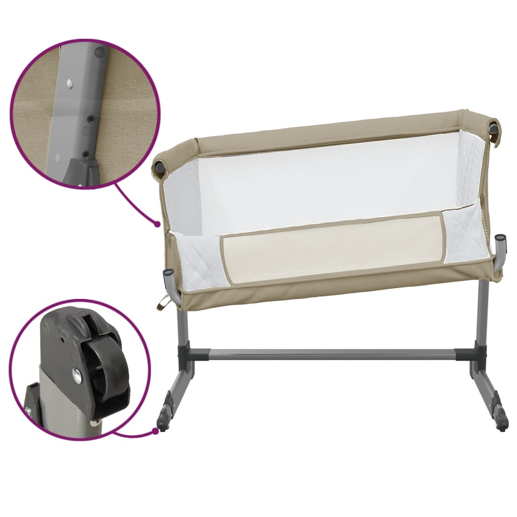 vidaXL Babybett mit Matratze Taupe Leinenstoff