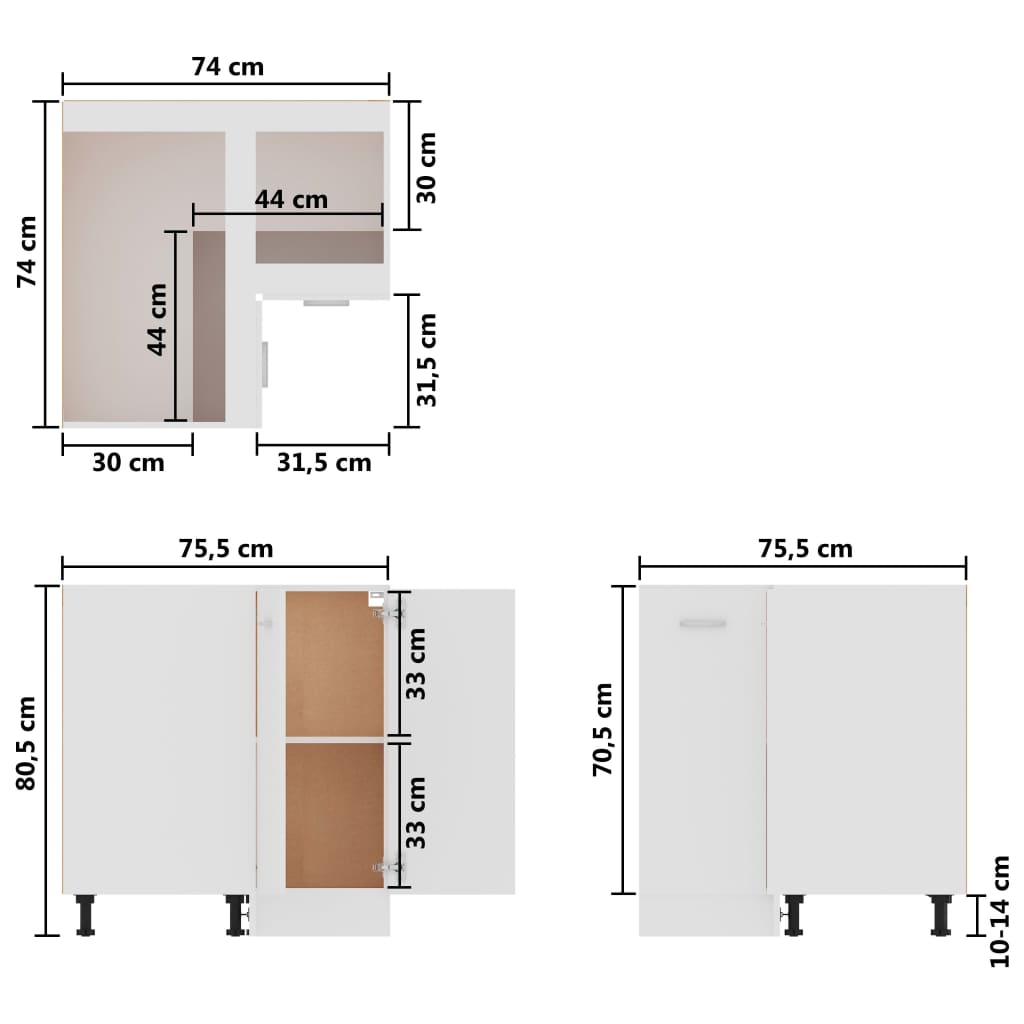 vidaXL Eckunterschrank Hochglanz-Weiß 75,5x75,5x80,5 cm Holzwerkstoff