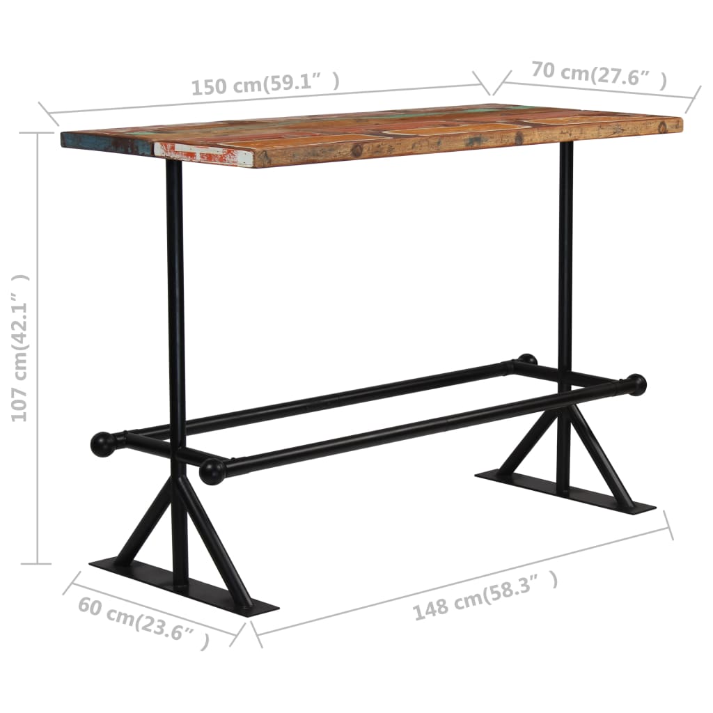 vidaXL Bartisch Massives Altholz Mehrfarbig 150x70x107 cm 