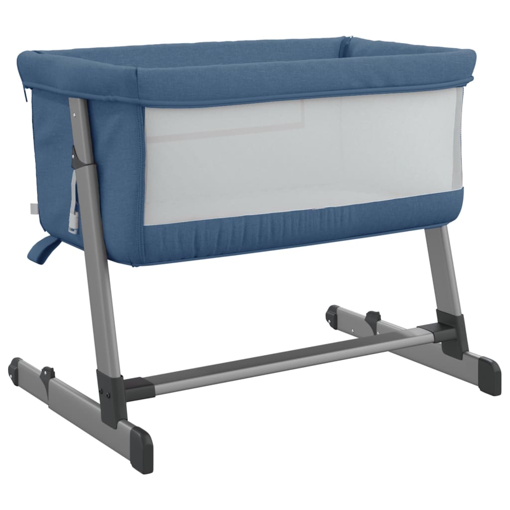 vidaXL Babybett mit Matratze Marineblau Leinenstoff