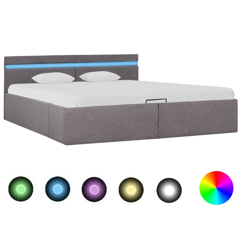 vidaXL Bett mit Bettkasten Hydraulisch mit LED Taupe Stoff 160x200 cm 