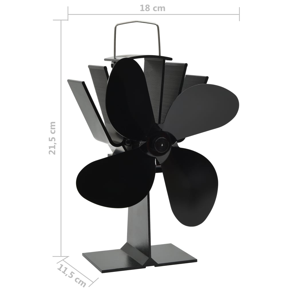 vidaXL Ofenventilator Wärmebetrieben 4 Blätter Schwarz