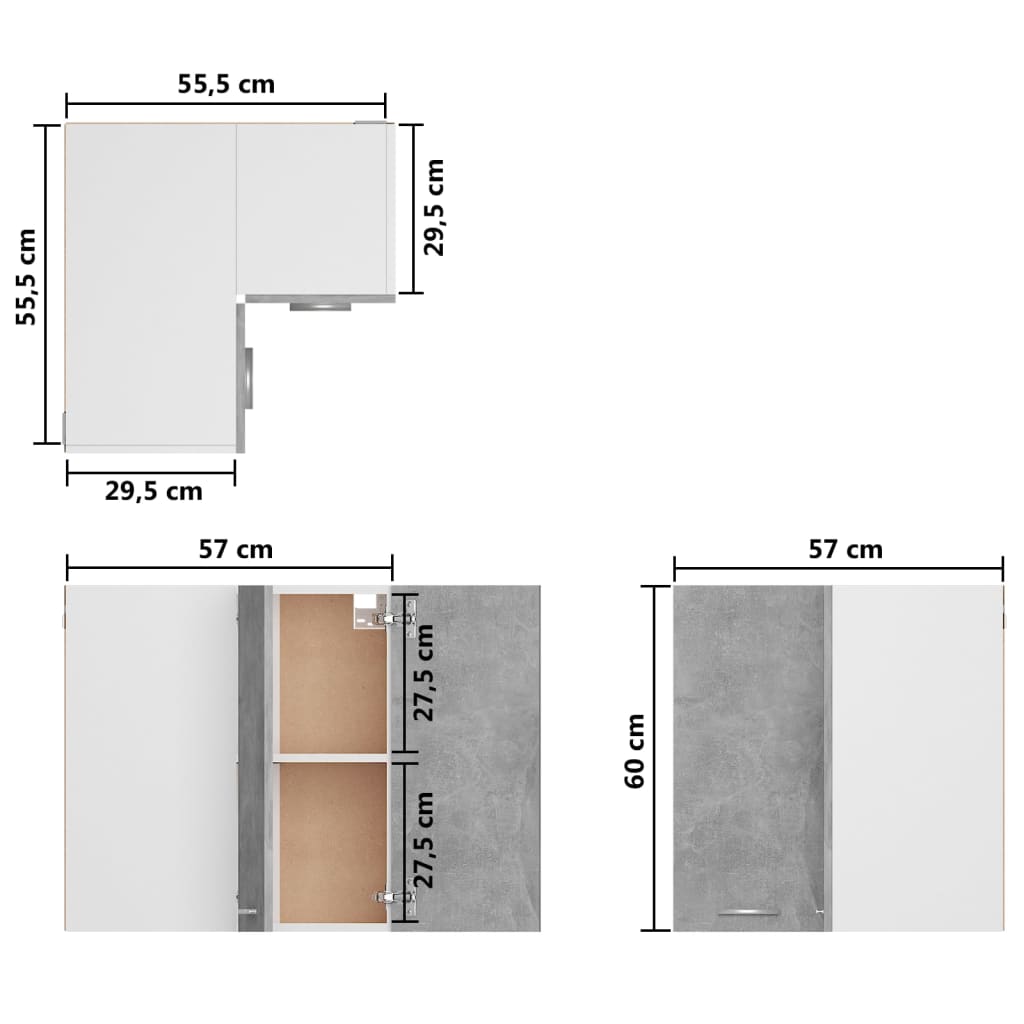 vidaXL Eckhängeschrank Betongrau 57x57x60 cm Holzwerkstoff