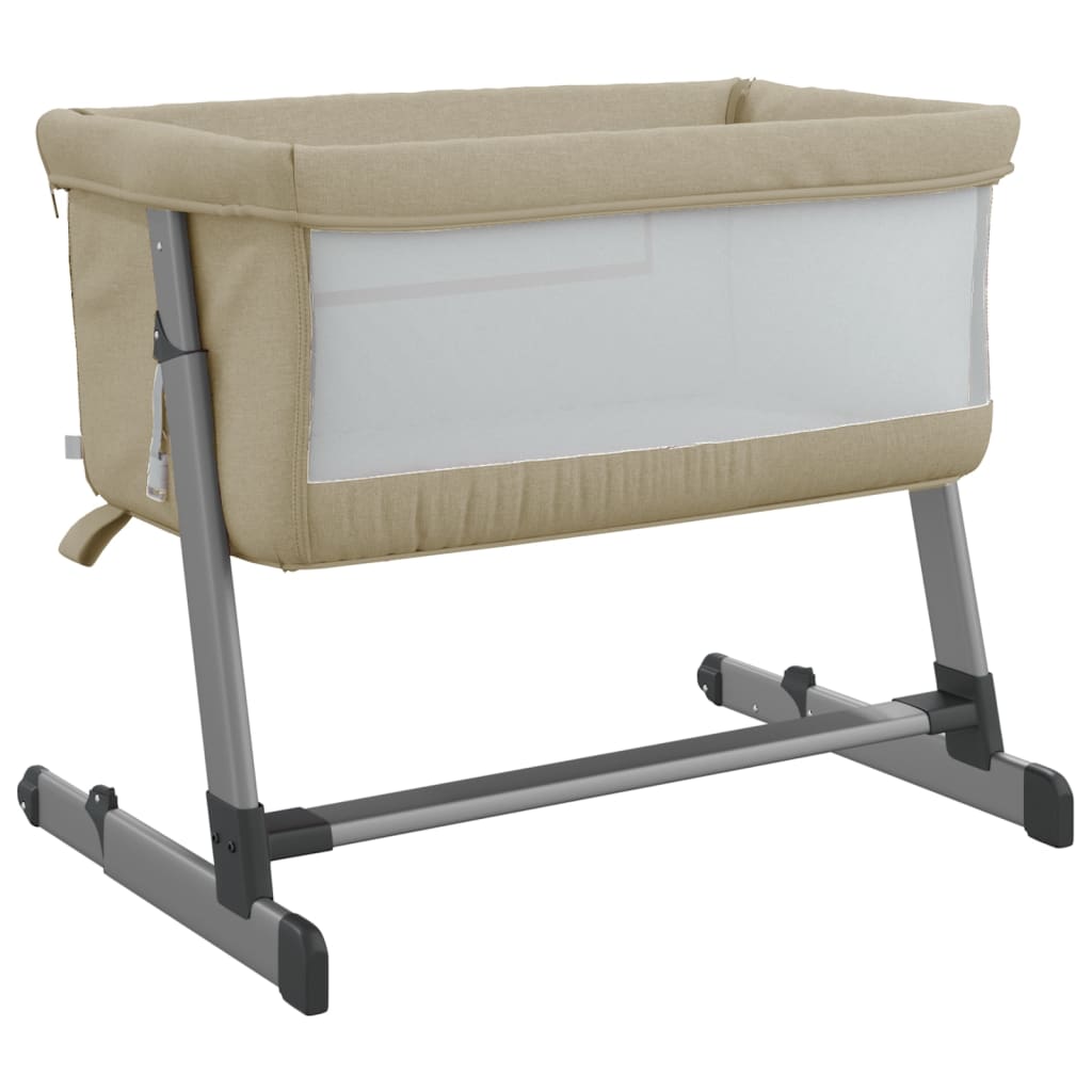 vidaXL Babybett mit Matratze Taupe Leinenstoff