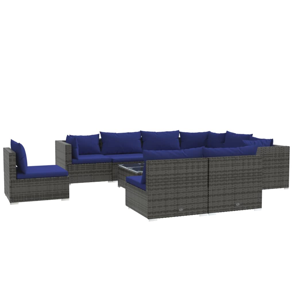 vidaXL 10-piece garden lounge set with cushions poly rattan grey