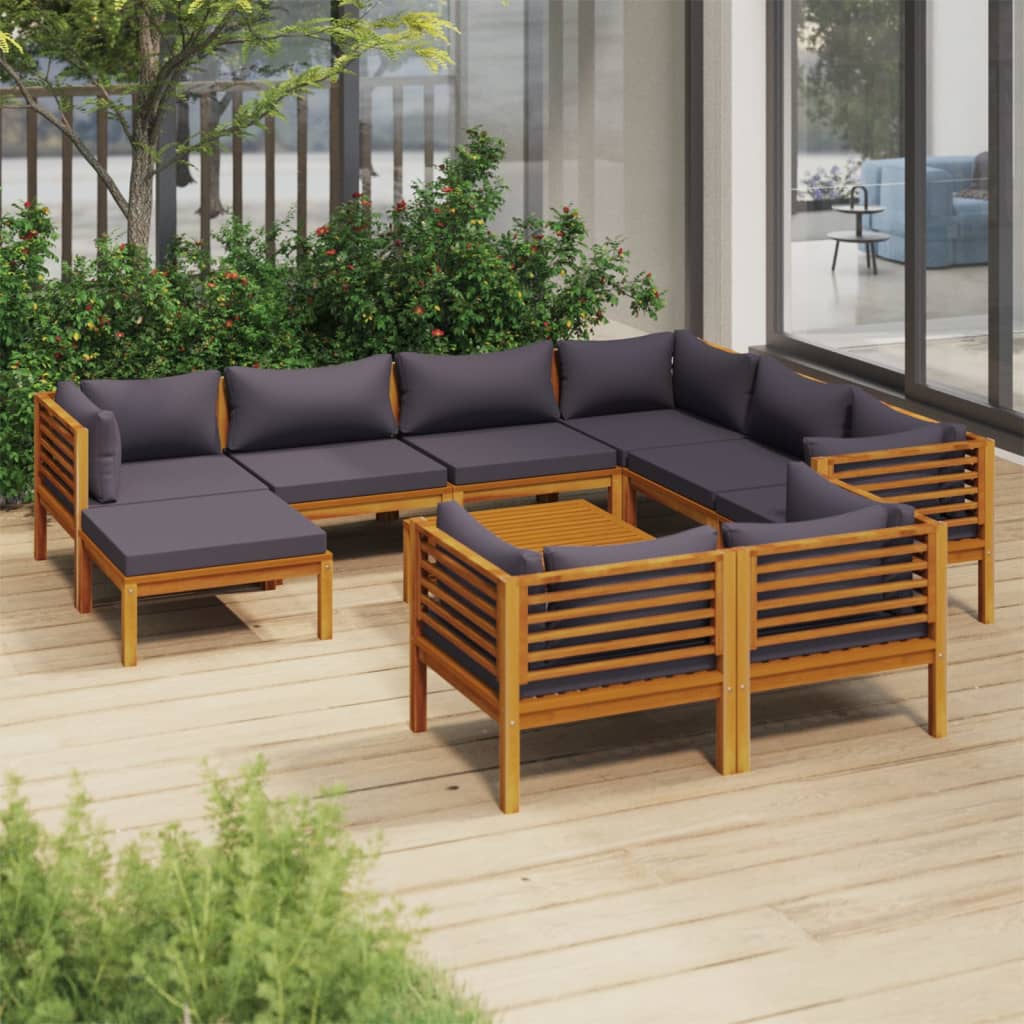 vidaXL 10-tlg. Garten-Lounge-Set mit Auflage Massivholz Akazie