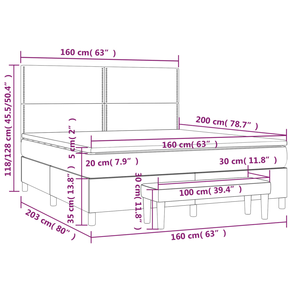 vidaXL Boxspringbett Matratze Cappuccino-Braun 160x200 cm Kunstleder