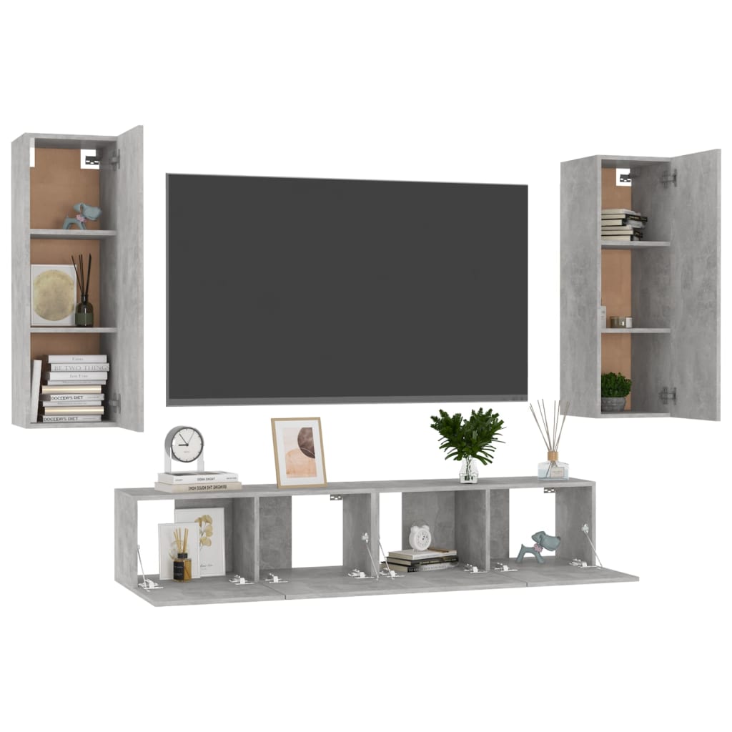 vidaXL 4-tlg. TV-Schrank-Set Betongrau Holzwerkstoff