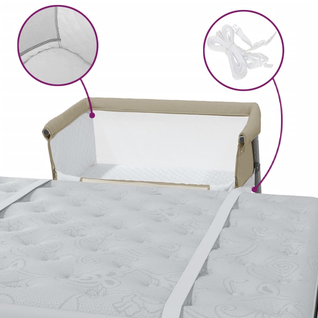 vidaXL Babybett mit Matratze Taupe Leinenstoff