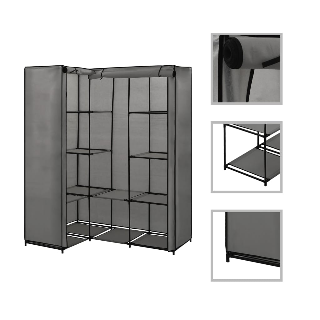 vidaXL Eckkleiderschrank Grau 130 x 87 x 169 cm