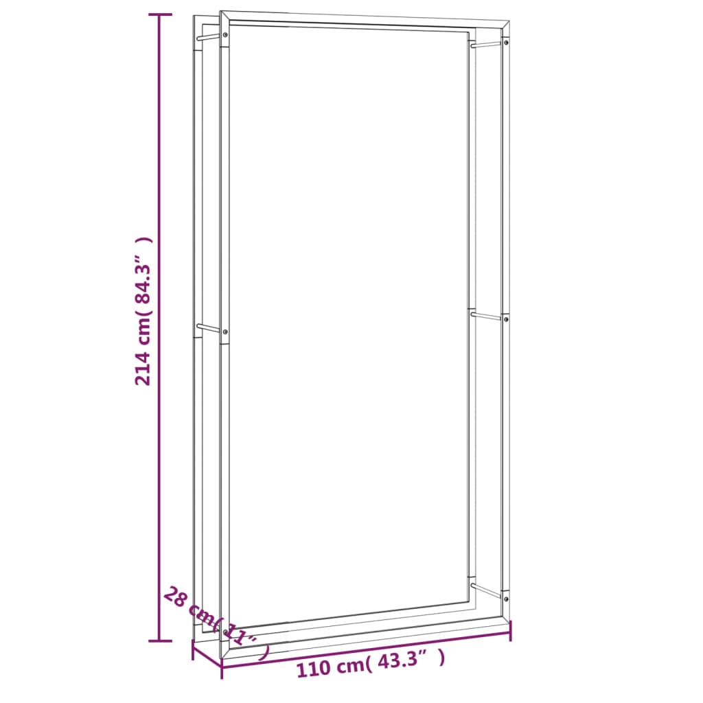 vidaXL Brennholzregal Mattschwarz 110x28x214 cm Stahl