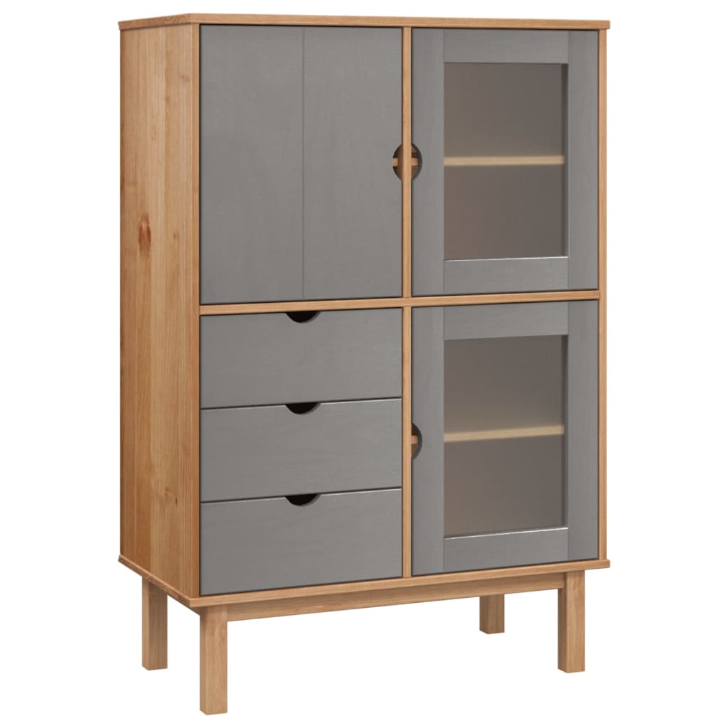 vidaXL Highboard OTTA Braun&Grau 85x43x125 cm Massivholz Kiefer