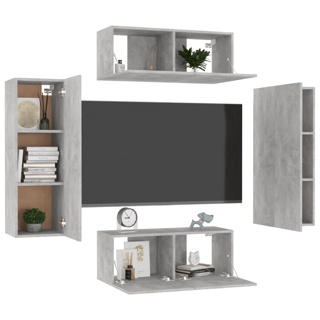 vidaXL 4-tlg. TV-Schrank-Set Betongrau Holzwerkstoff