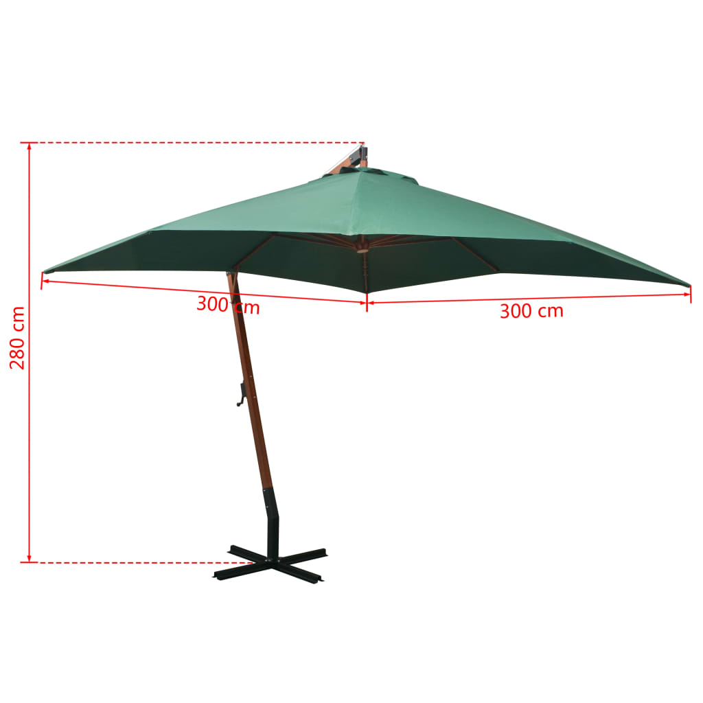 vidaXL Ampelschirm 300x300 cm Holzmast Grün