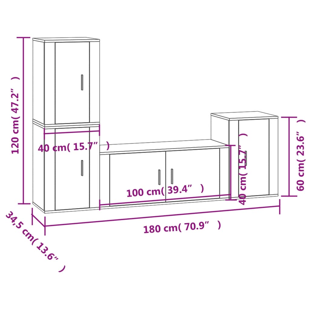 vidaXL 4-tlg. TV-Schrank-Set Hochglanz-Weiß Holzwerkstoff