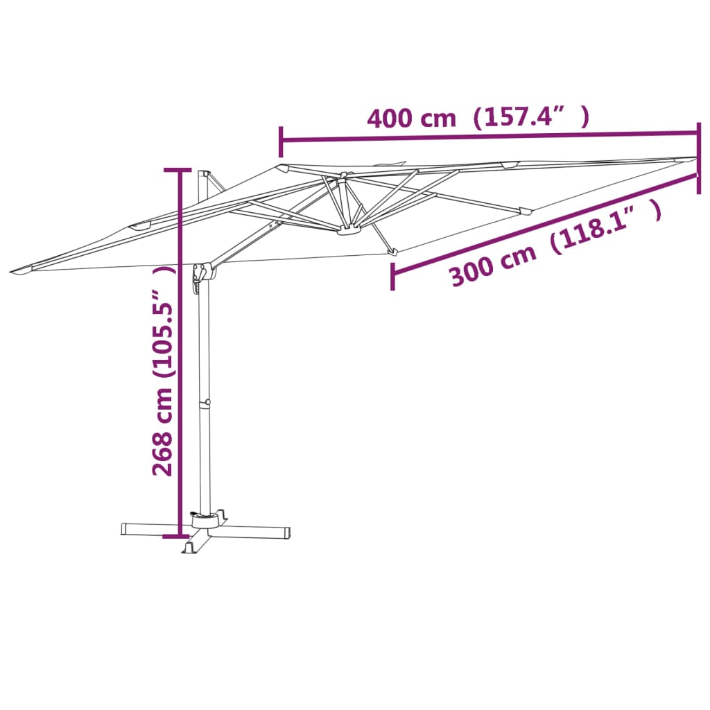 vidaXL Ampelschirm mit Aluminium-Mast Azurblau 400x300 cm