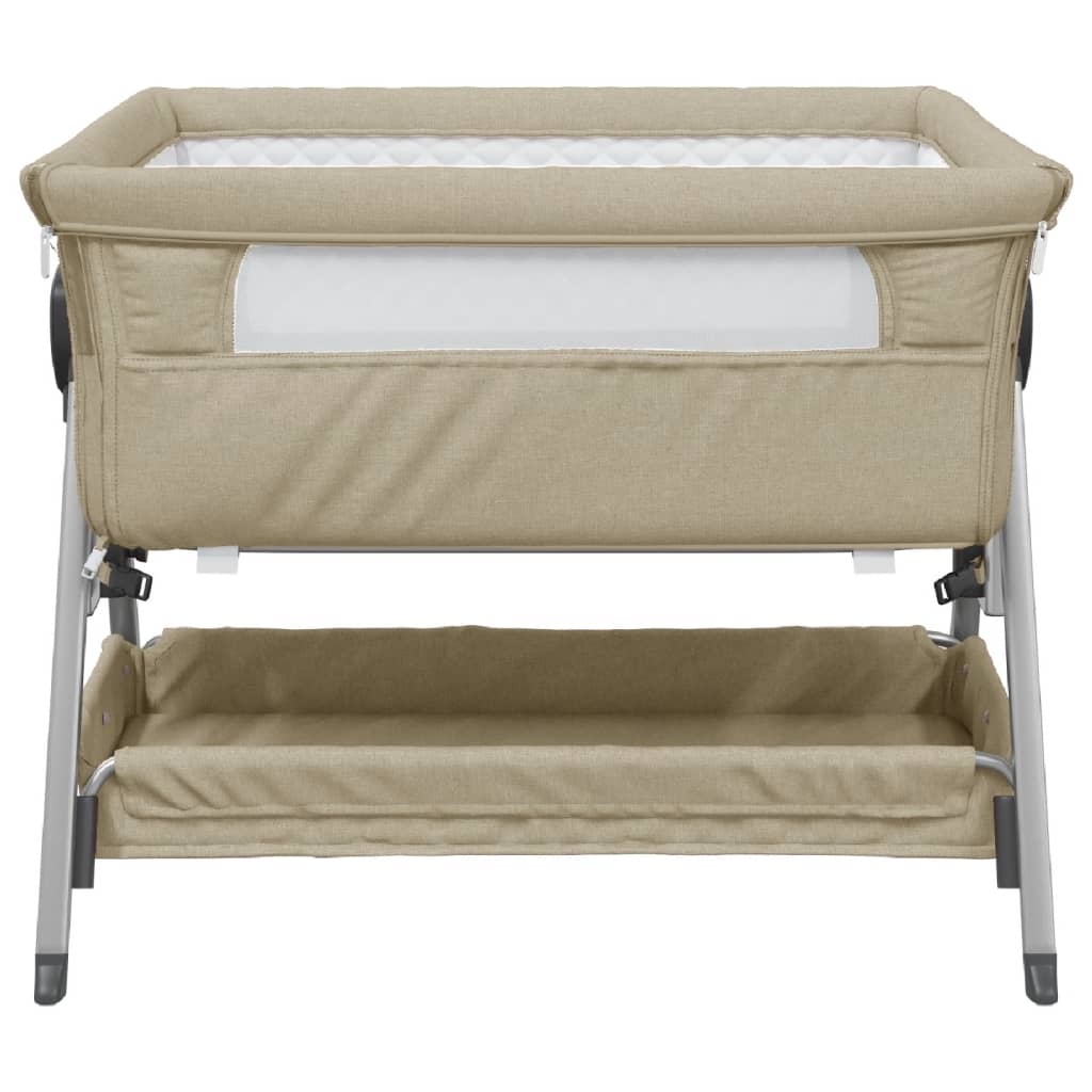 vidaXL Babybett mit Matratze Taupe Leinenstoff