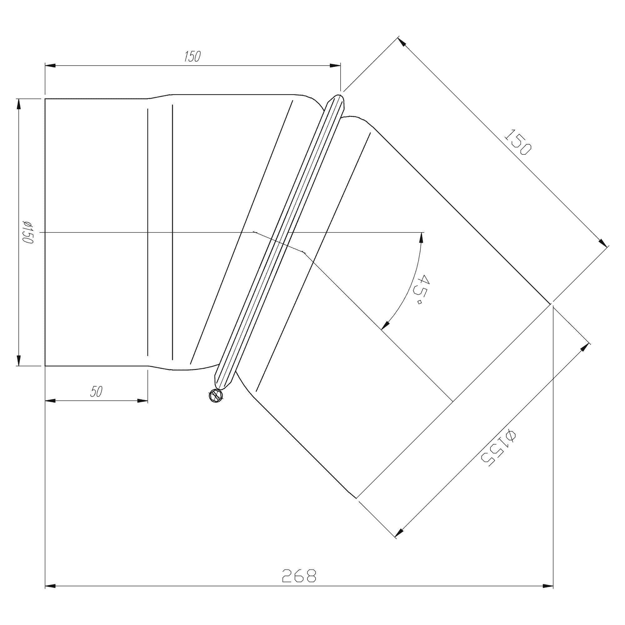 Stahlkrümmer verstellbar 180mm/45