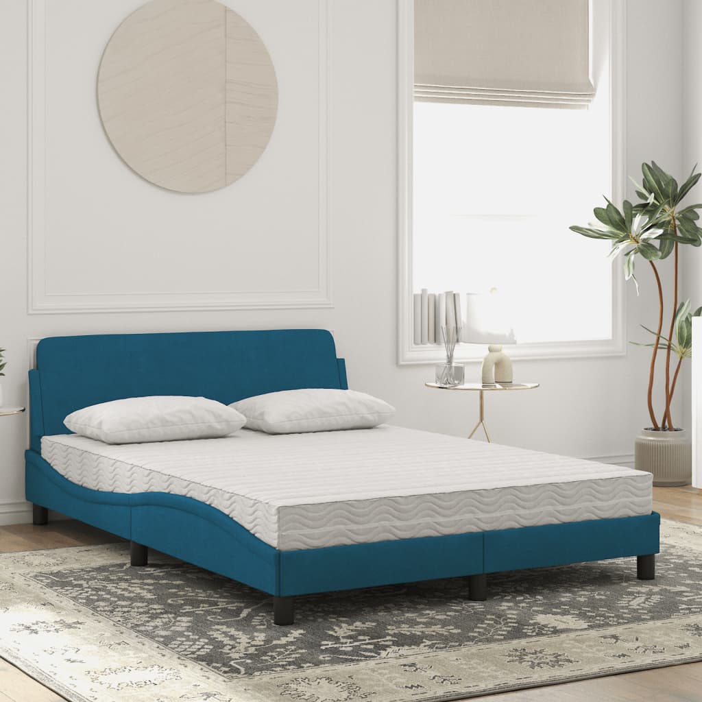 vidaXL Bett mit Matratze Blau 140x190 cm Samt