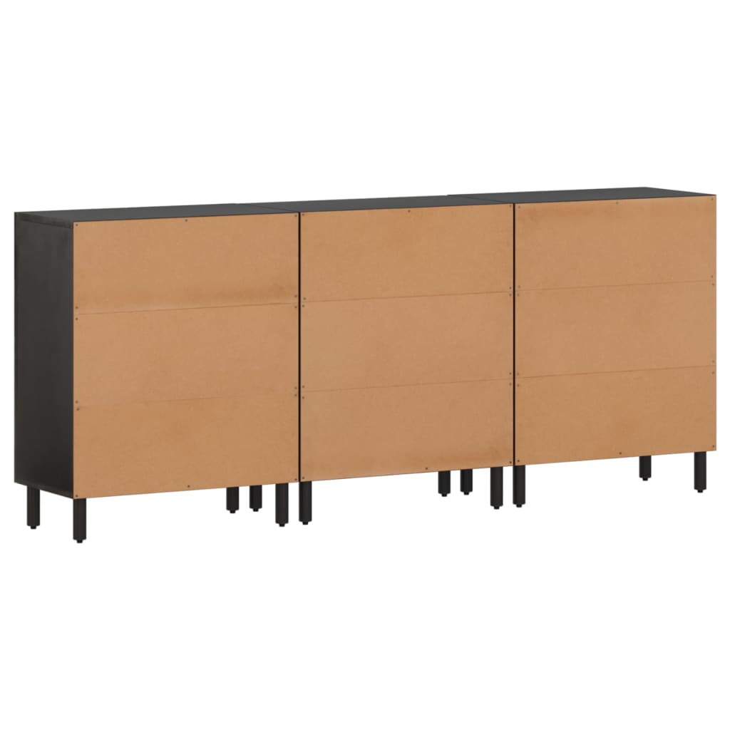 vidaXL Beistellschränke 3 Stk. Schwarz 60x33x75 cm Massivholz Mango