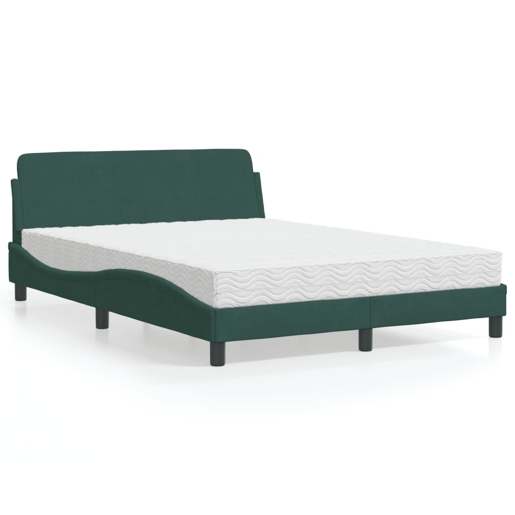 vidaXL Bett mit Matratze Dunkelgrün 140x190 cm Samt