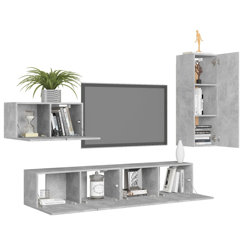 vidaXL 4-tlg. TV-Schrank-Set Betongrau Holzwerkstoff