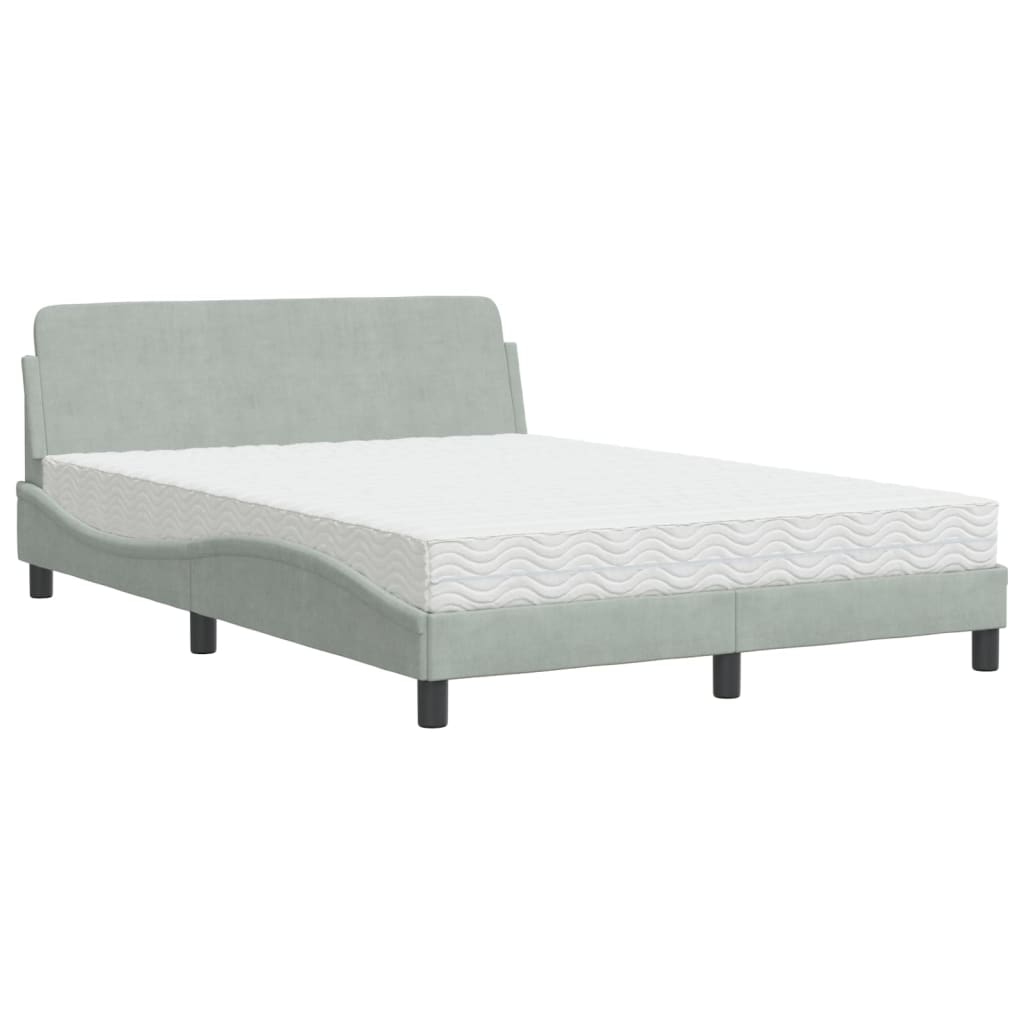 vidaXL Bett mit Matratze Hellgrau 140x200 cm Samt