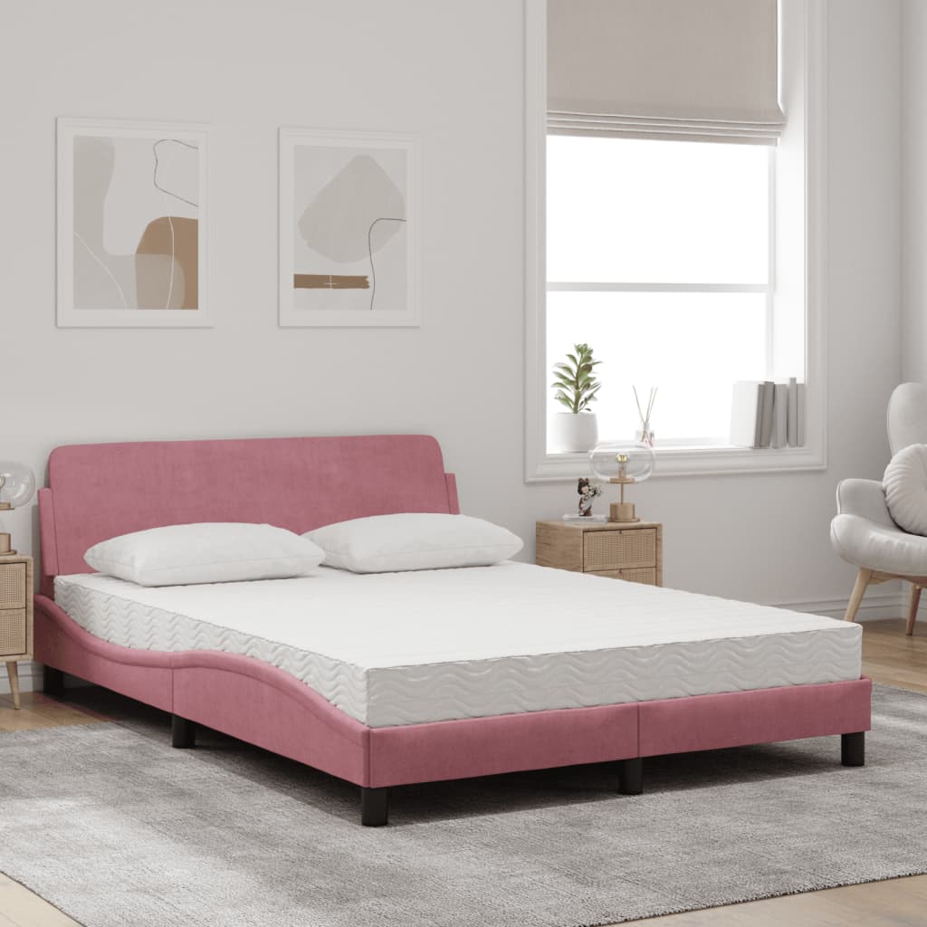 vidaXL Bett mit Matratze Rosa 140x190 cm Samt