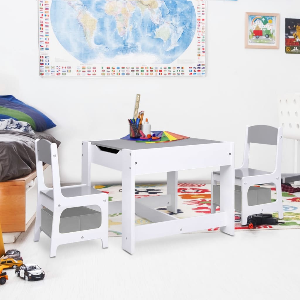 vidaXL Kindertisch mit 2 Stühlen Weiß MDF