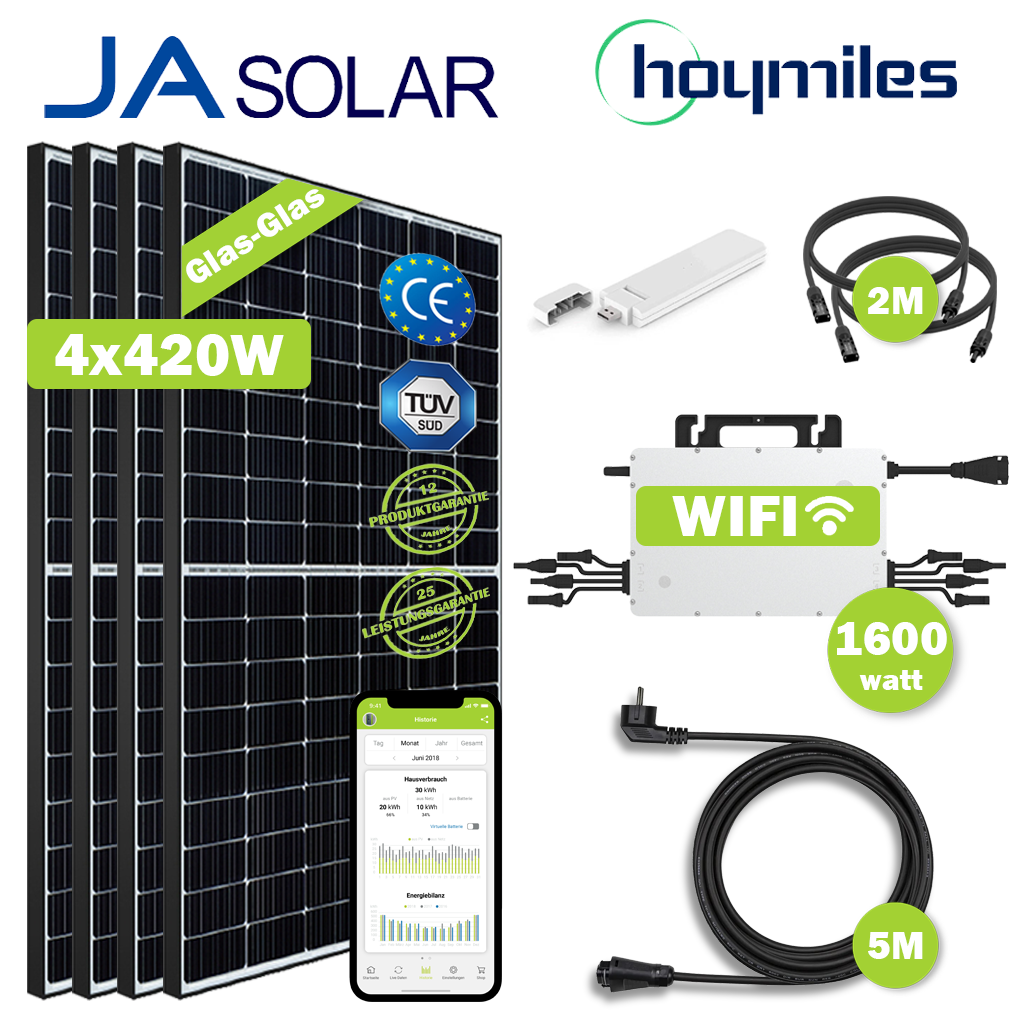 Balkonkraftwerk JA Solar - Bifacial 1740WP/1600W 4x435Wp - Hoymiles