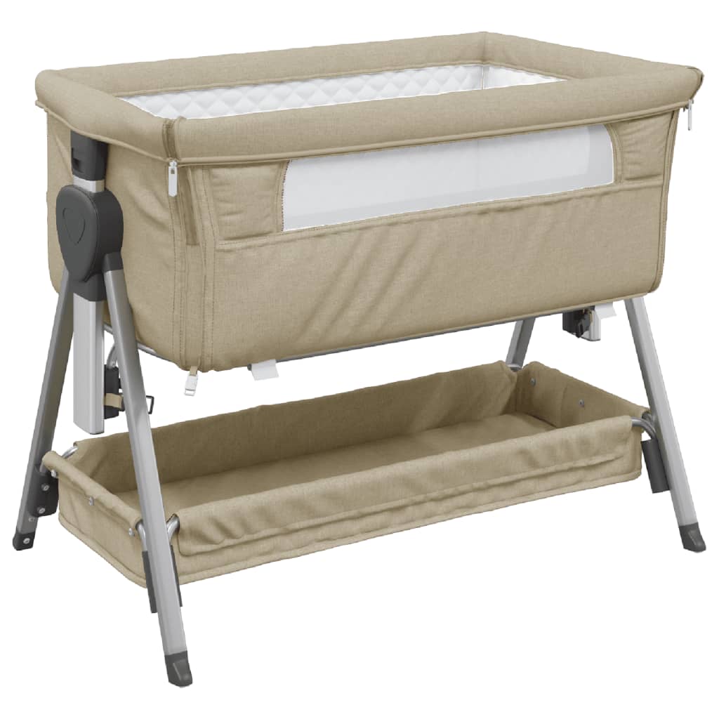 vidaXL Babybett mit Matratze Taupe Leinenstoff