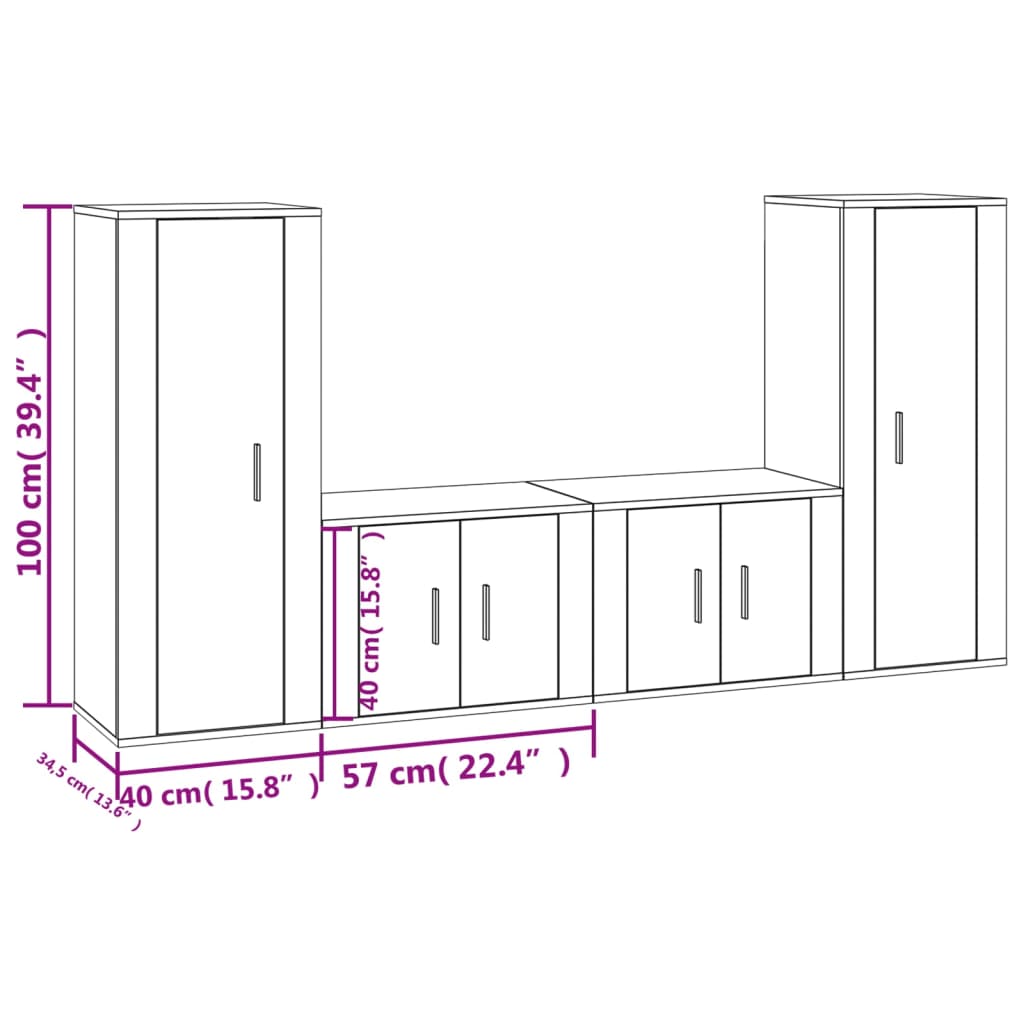 vidaXL 4-tlg. TV-Schrank-Set Räuchereiche Holzwerkstoff