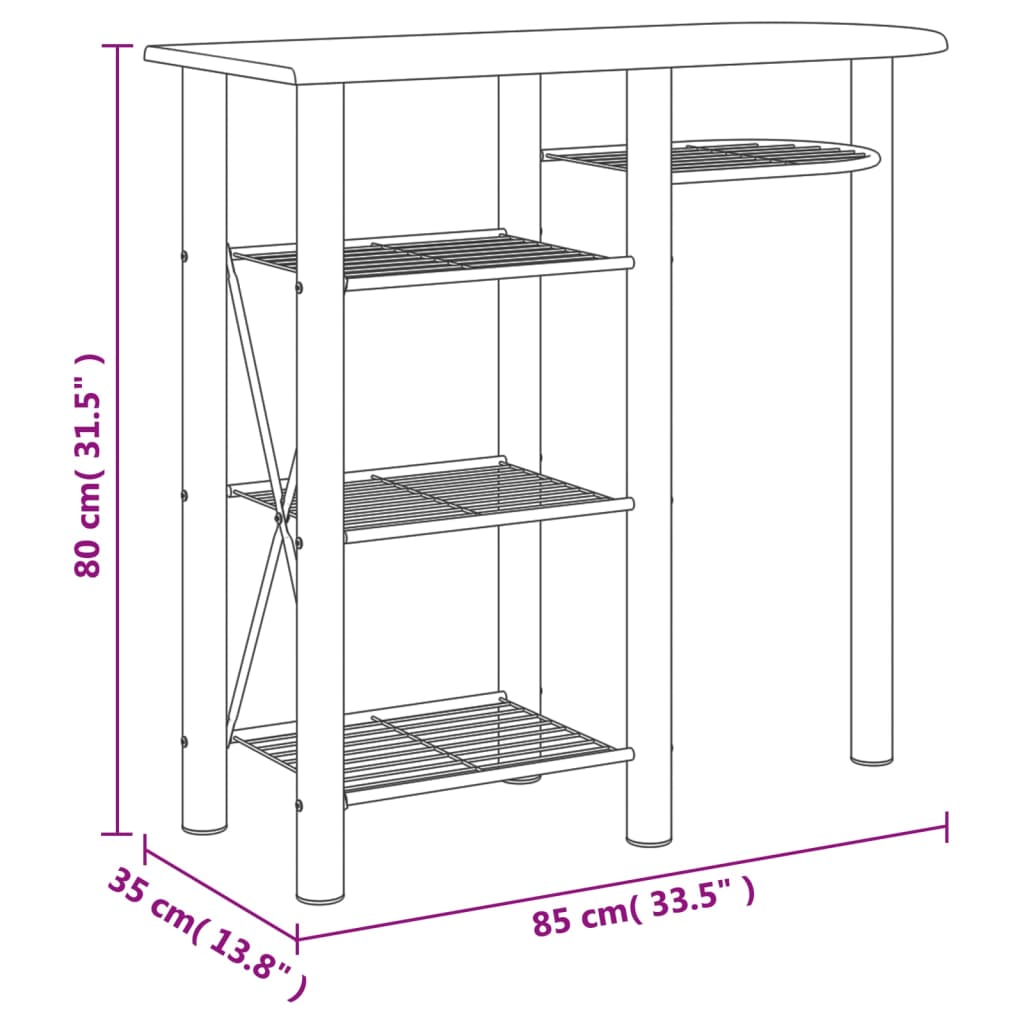 vidaXL 3-tlg. Bar-Set Grau und Braun Holzwerkstoff und Eisen