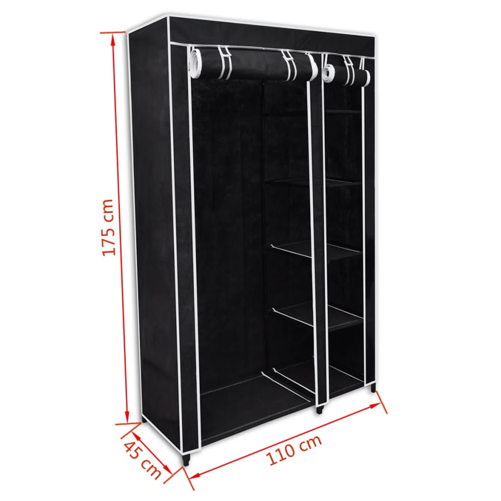 vidaXL Faltbarer Stoffschrank Schwarz 110 x 45 x 175 cm 