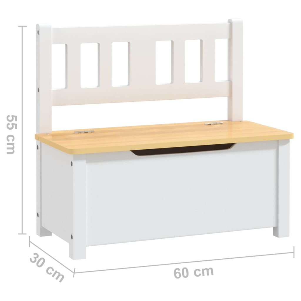 vidaXL Kinderbank mit Stauraum Weiß und Beige 60x30x55 cm MDF