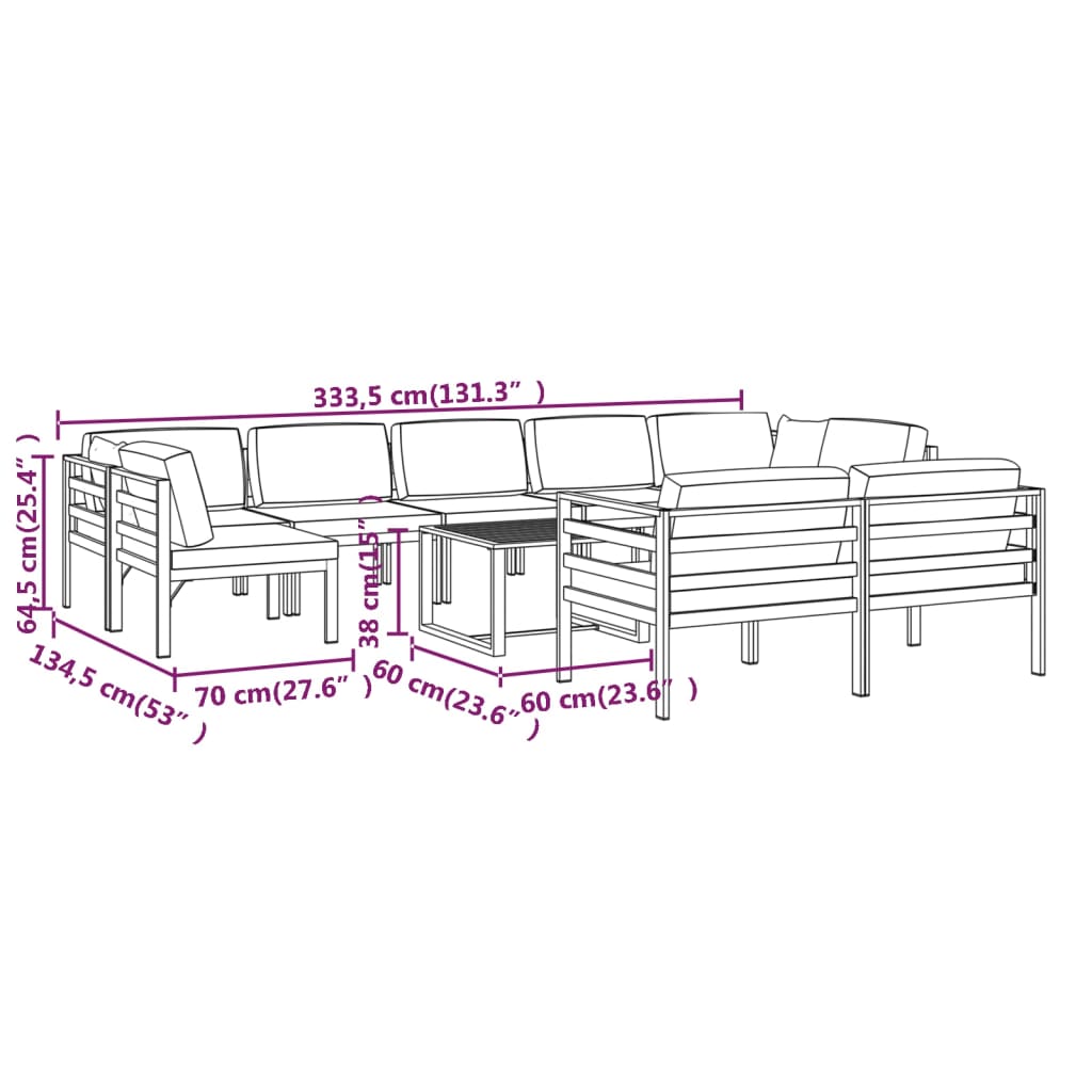 vidaXL 10-tlg. Garten-Lounge-Set mit Kissen Aluminium Anthrazit