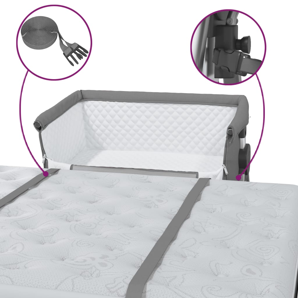 vidaXL Babybett mit Matratze Dunkelgrau Leinenstoff