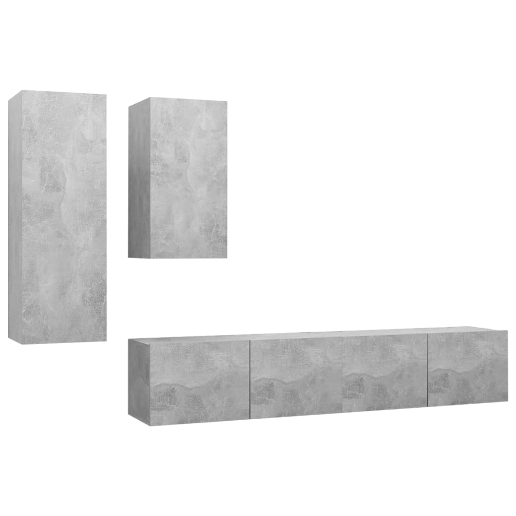 vidaXL 4-tlg. TV-Schrank-Set Betongrau Holzwerkstoff