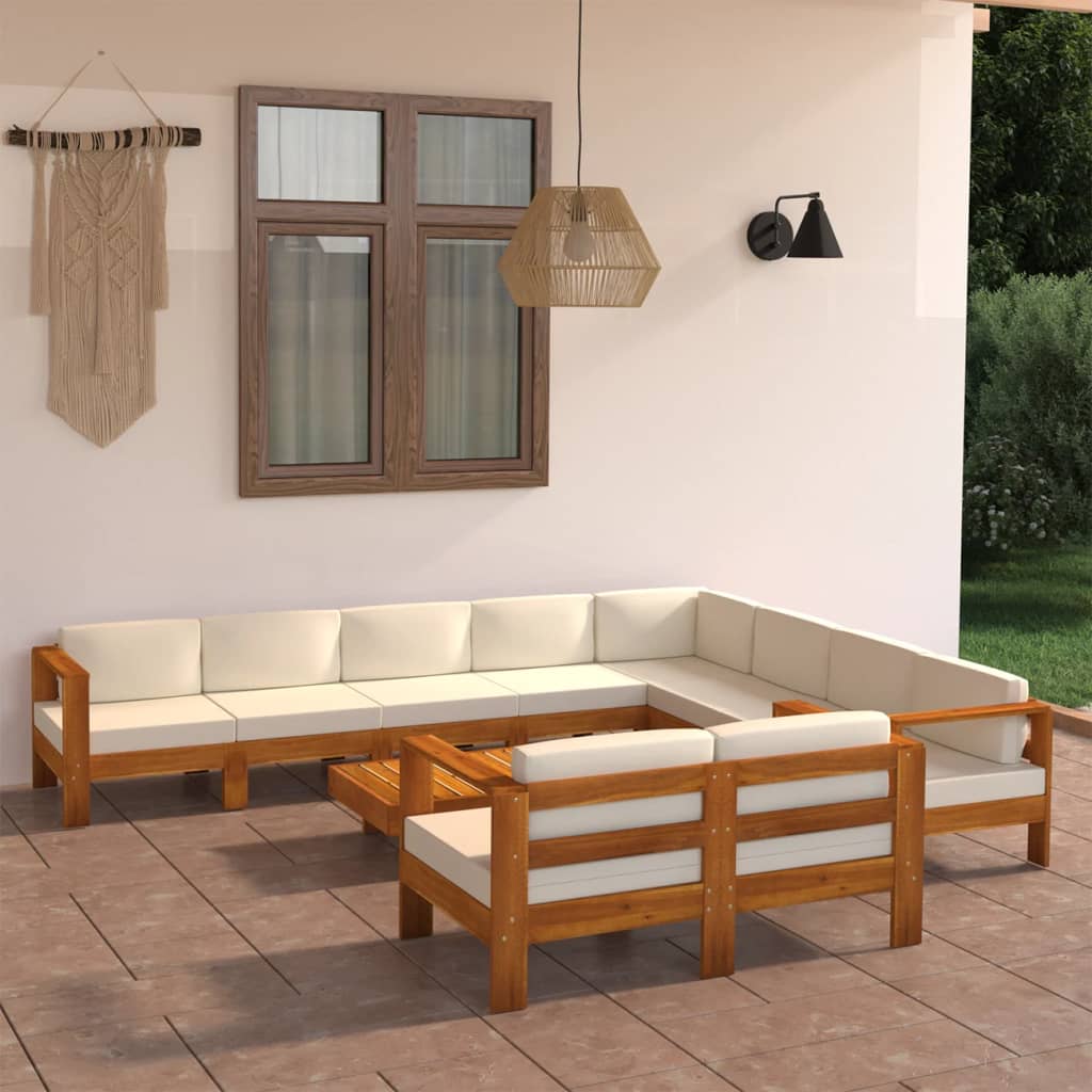 vidaXL 10-tlg. Garten-Lounge-Set mit Creme Auflagen Massivholz Akazie