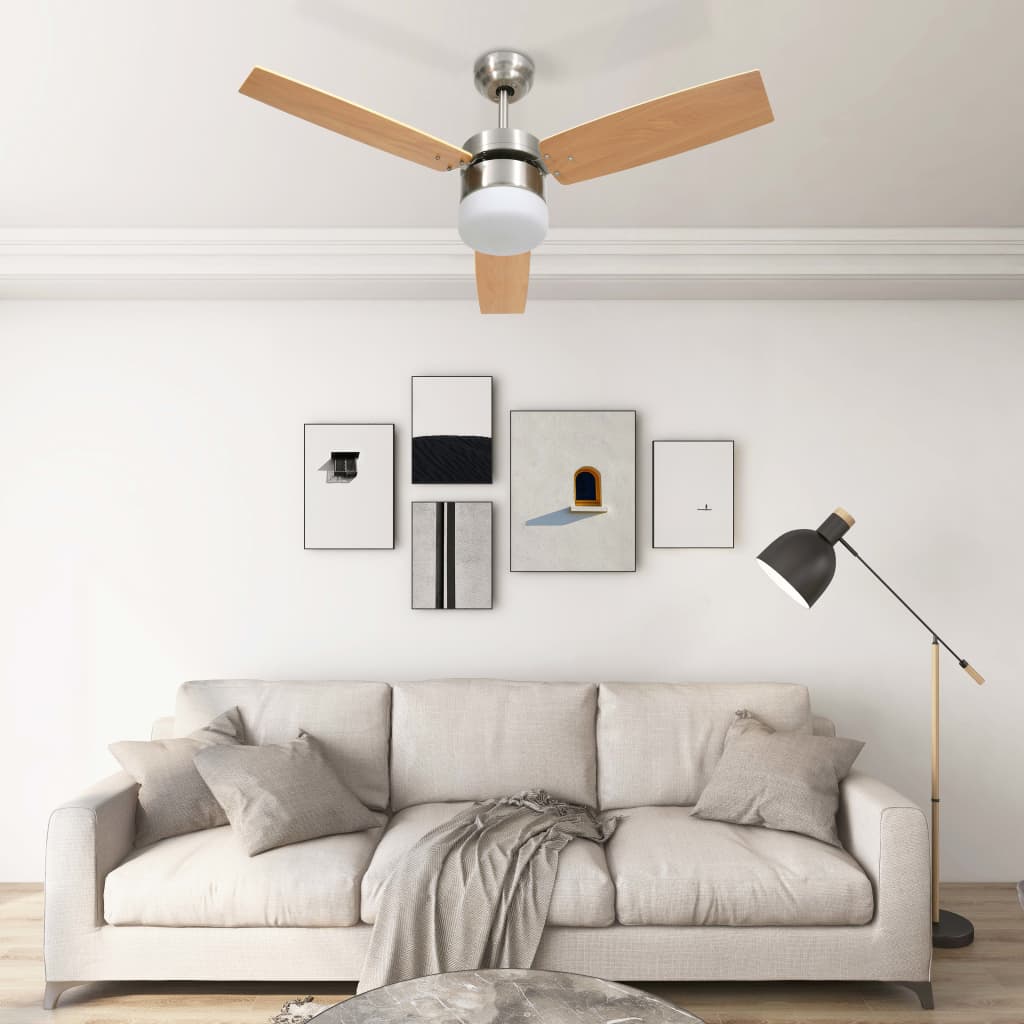 vidaXL Deckenventilator mit Licht und Fernbedienung 108 cm Hellbraun