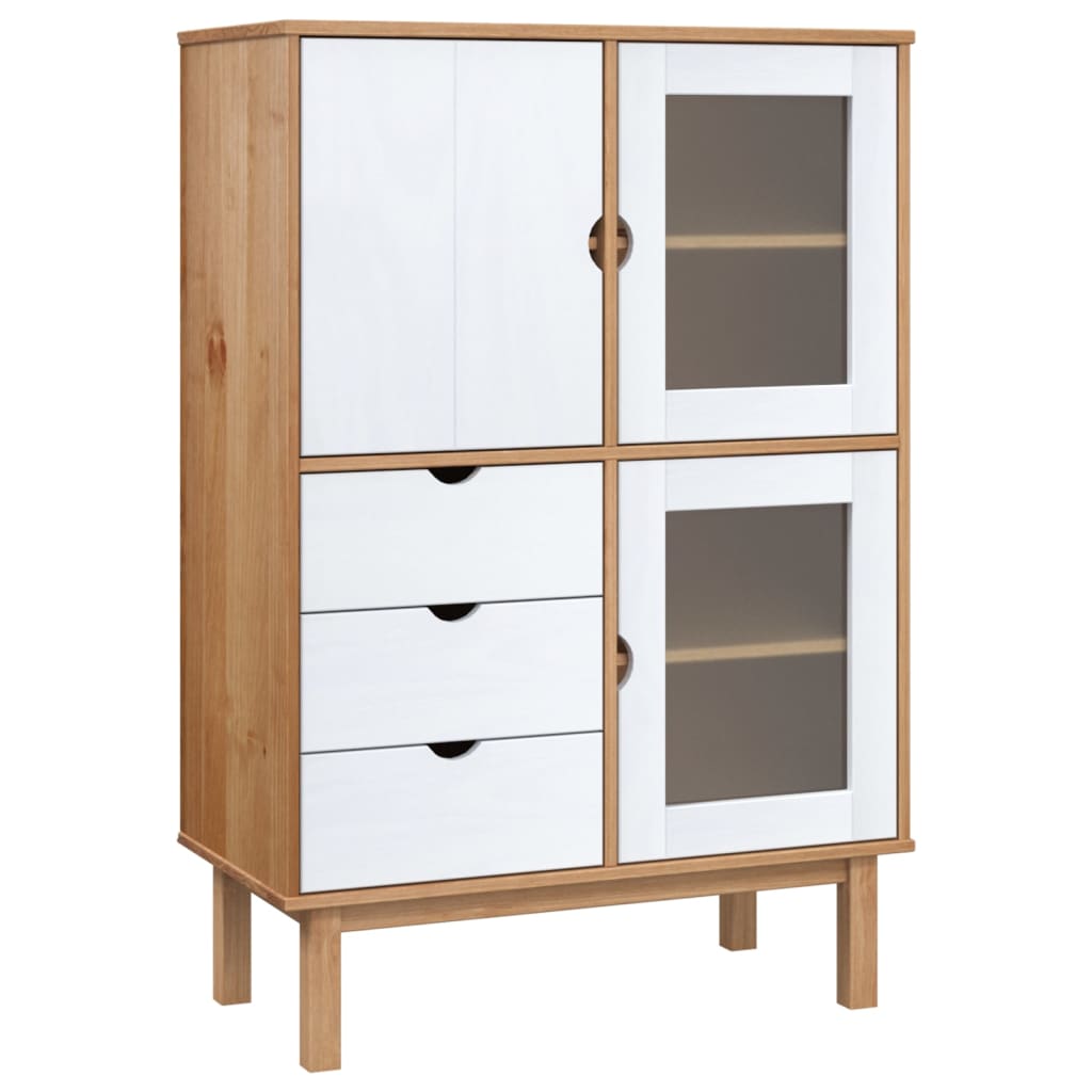 vidaXL Highboard OTTA Braun&Weiß 85x43x125 cm Massivholz Kiefer