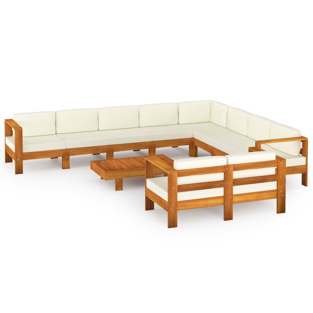 vidaXL 10-tlg. Garten-Lounge-Set mit Creme Auflagen Massivholz Akazie