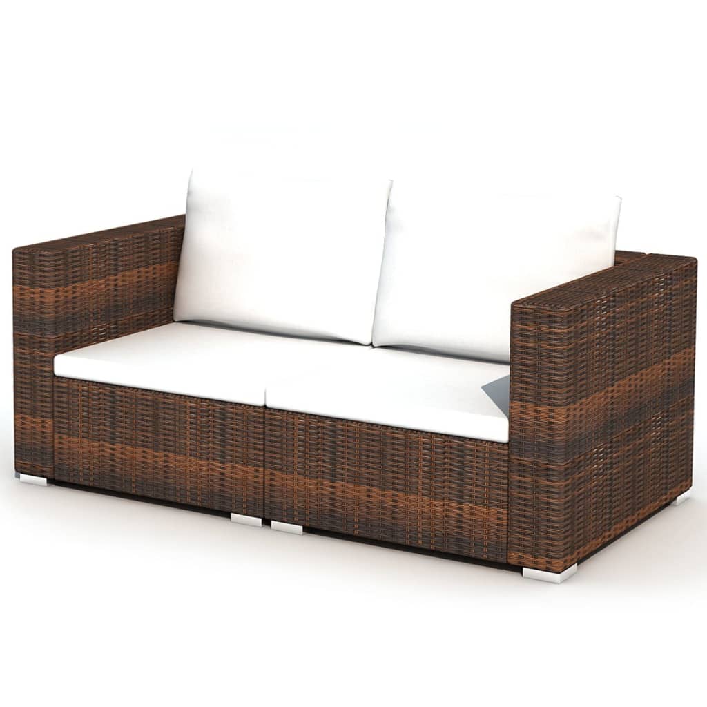 vidaXL 10-tlg. Garten-Lounge-Set mit Auflagen Poly Rattan Braun