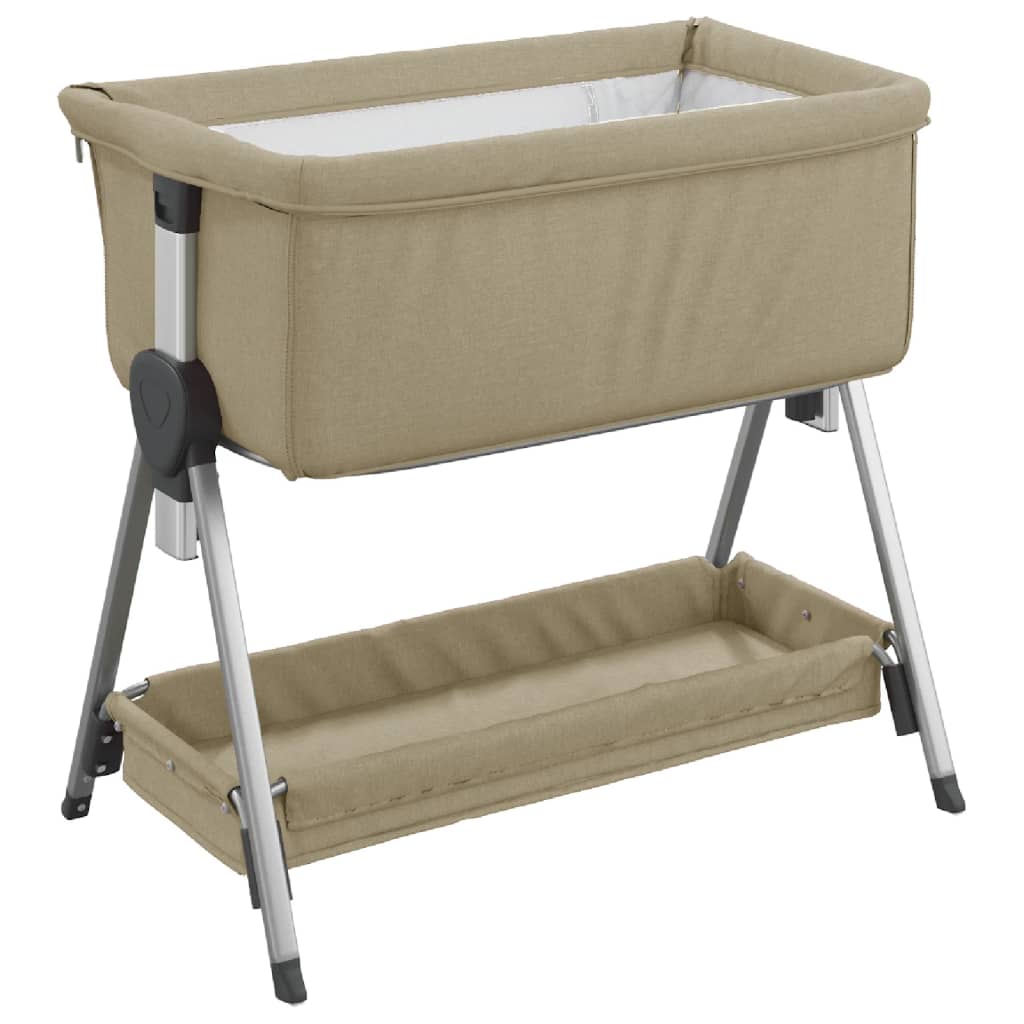 vidaXL Babybett mit Matratze Taupe Leinenstoff