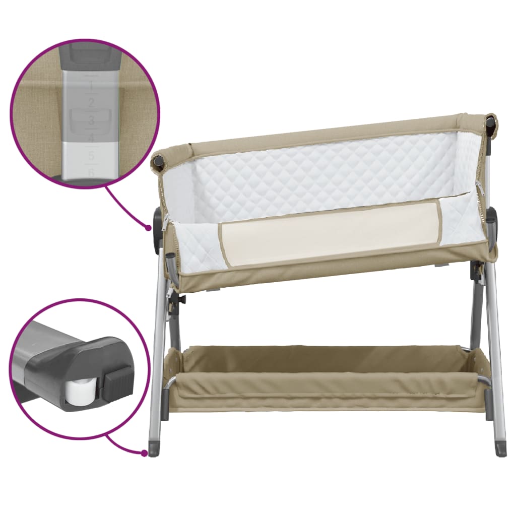 vidaXL Babybett mit Matratze Taupe Leinenstoff