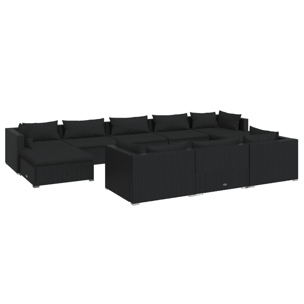 vidaXL 10-tlg. Garten-Lounge-Set mit Kissen Schwarz Poly Rattan