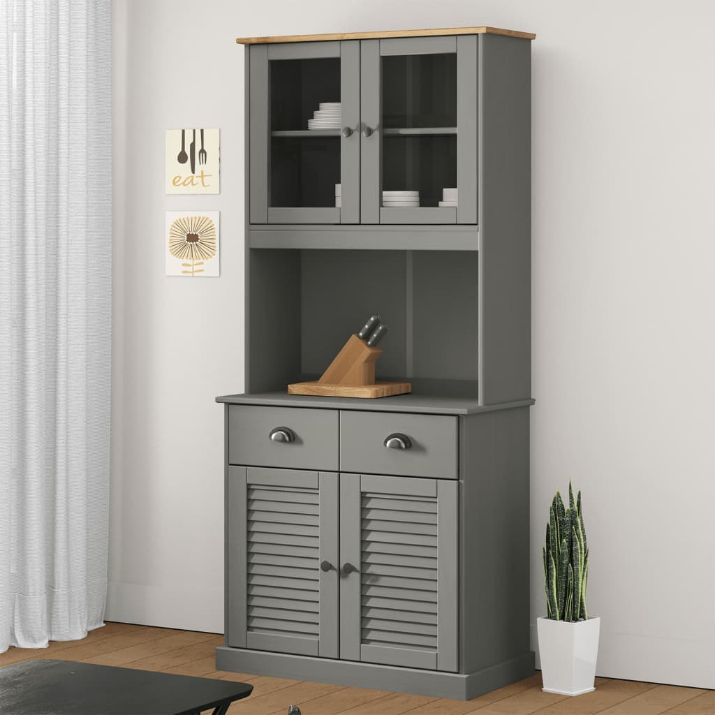 vidaXL Highboard VIGO Grau 78x40x175 cm Massivholz Kiefer