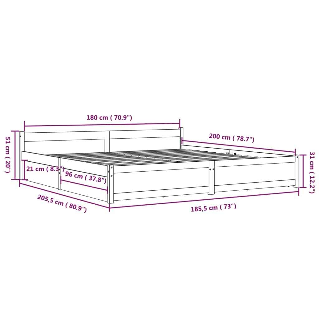 vidaXL Bett mit Schubladen Schwarz 180x200 cm