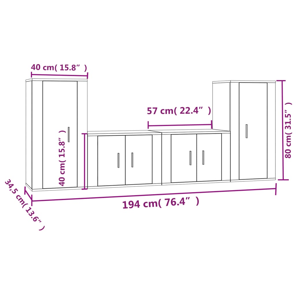 vidaXL 4-tlg. TV-Schrank-Set Schwarz Holzwerkstoff