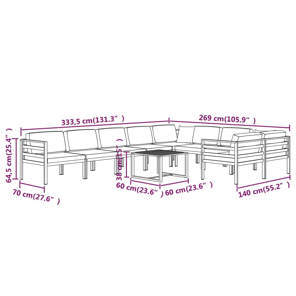 vidaXL 10-tlg. Garten-Lounge-Set mit Kissen Aluminium Anthrazit